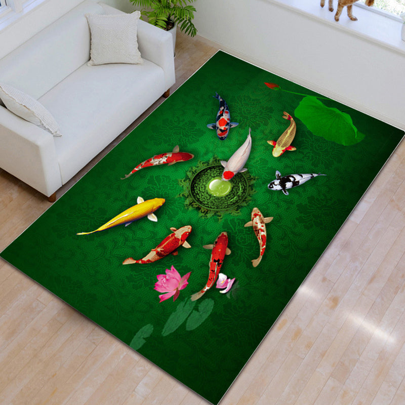 Aesthetics 3D Graphic Print Rug Multicolor Chinoiserie Rug Polypropylene Pet-Friendly Washable Anti-Slip Backing Rug for Parlor Blackish Green Clearhalo 'Area Rug' 'Rug' 2256712