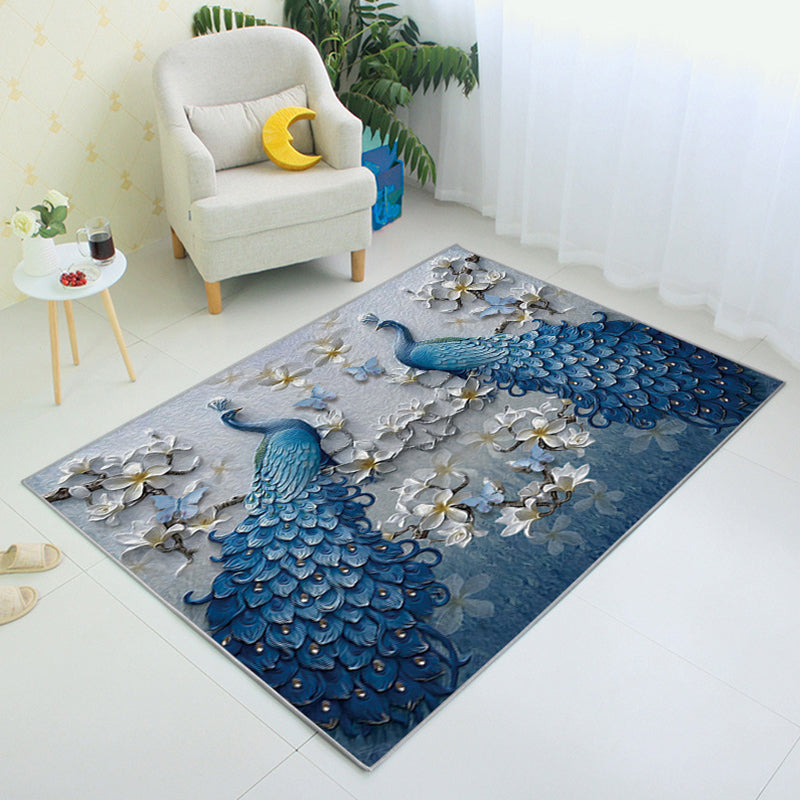 Aesthetics 3D Graphic Print Rug Multicolor Chinoiserie Rug Polypropylene Pet-Friendly Washable Anti-Slip Backing Rug for Parlor Denim Blue Clearhalo 'Area Rug' 'Rug' 2256715