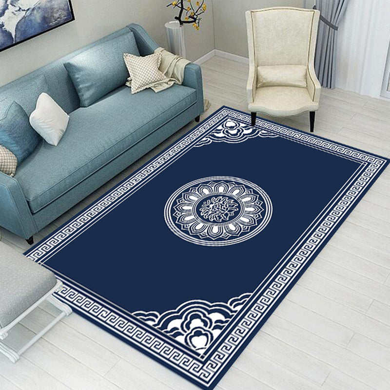 Antique Chinese Indoor Rug Multi-Colored Print Carpet Pet-Friendly Washable Anti-Slip Rug for Guest Room Dark Blue Clearhalo 'Area Rug' 'Rug' 2256796