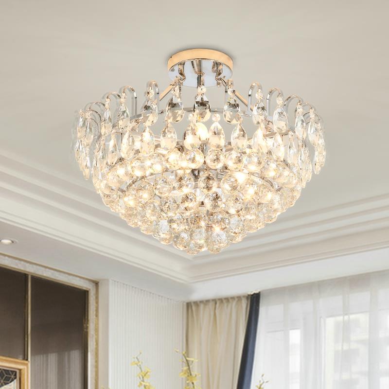 Flared Crystal Semi Ceiling Lamp Modern 4 Lights Chrome Indoor Lighting for Dining Room Clearhalo 'Ceiling Lights' 'Close To Ceiling Lights' 'Close to ceiling' 'Semi-flushmount' Lighting' 225680