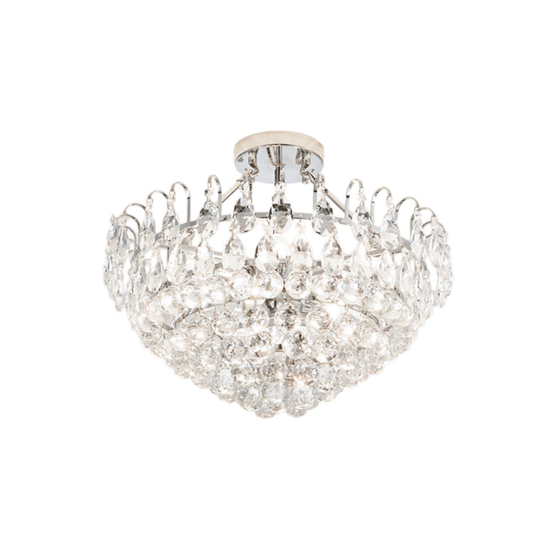 Flared Crystal Semi Ceiling Lamp Modern 4 Lights Chrome Indoor Lighting for Dining Room Clearhalo 'Ceiling Lights' 'Close To Ceiling Lights' 'Close to ceiling' 'Semi-flushmount' Lighting' 225681