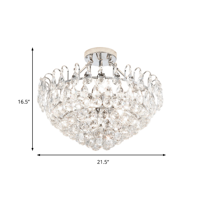 Flared Crystal Semi Ceiling Lamp Modern 4 Lights Chrome Indoor Lighting for Dining Room Clearhalo 'Ceiling Lights' 'Close To Ceiling Lights' 'Close to ceiling' 'Semi-flushmount' Lighting' 225682