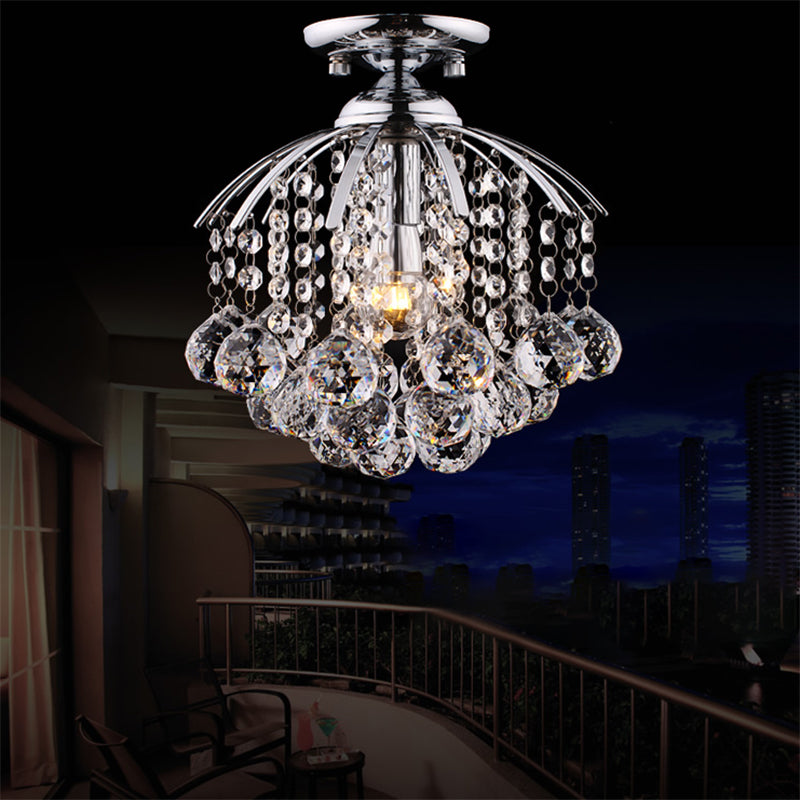 Cascade Porch Flush Mount Modernist Crystal 1 Light Chrome Ceiling Mounted Light Chrome Clearhalo 'Ceiling Lights' 'Close To Ceiling Lights' 'Close to ceiling' 'Flush mount' Lighting' 225695