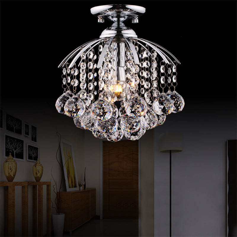 Cascade Porch Flush Mount Modernist Crystal 1 Light Chrome Ceiling Mounted Light Clearhalo 'Ceiling Lights' 'Close To Ceiling Lights' 'Close to ceiling' 'Flush mount' Lighting' 225696