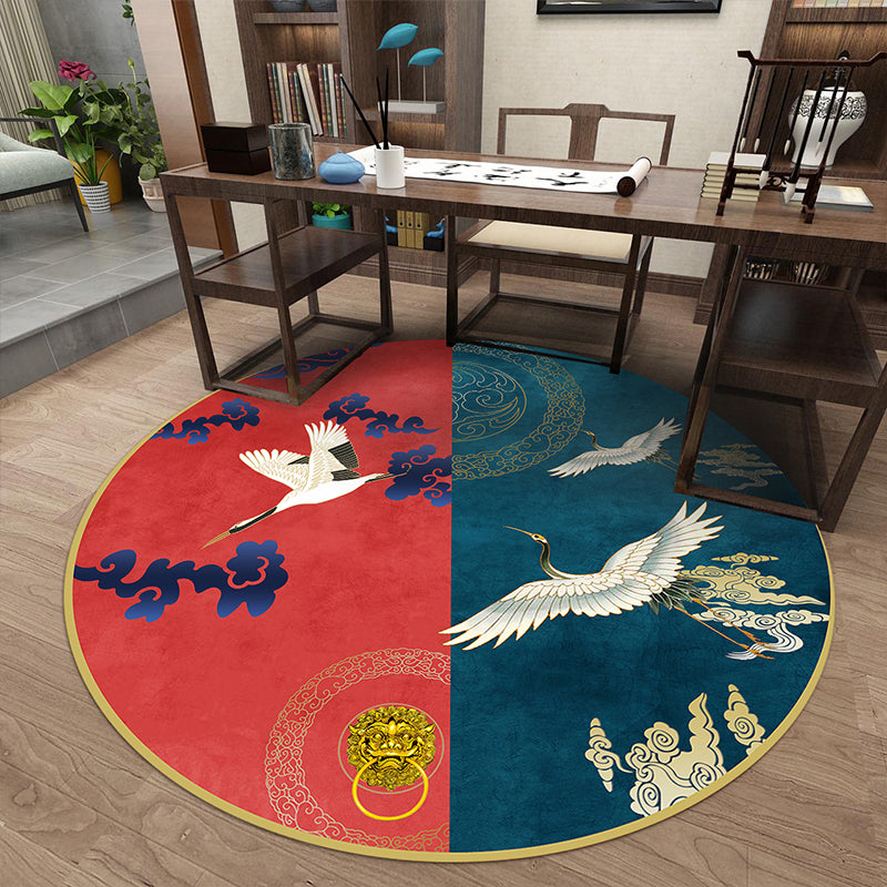 Asian Print Rug Multicolor Polypropylene Rug Pet-Friendly Machine Washable Anti-Slip Area Rug for Bedroom Dark Green Clearhalo 'Area Rug' 'Rug' 2257034