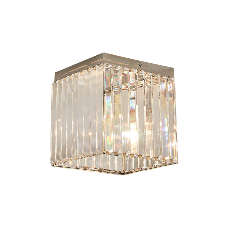 Minimal 1-Light Mini Flush Ceiling Light Silver Cuboid Crystal Flushmount Lighting Clearhalo 'Ceiling Lights' 'Close To Ceiling Lights' 'Close to ceiling' 'Flush mount' Lighting' 225710