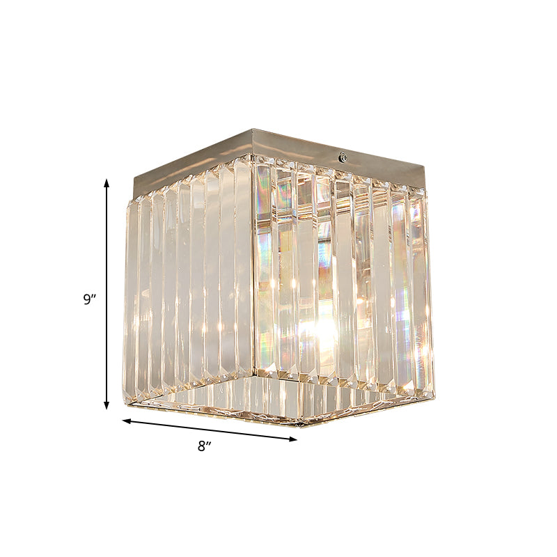 Minimal 1-Light Mini Flush Ceiling Light Silver Cuboid Crystal Flushmount Lighting Clearhalo 'Ceiling Lights' 'Close To Ceiling Lights' 'Close to ceiling' 'Flush mount' Lighting' 225711