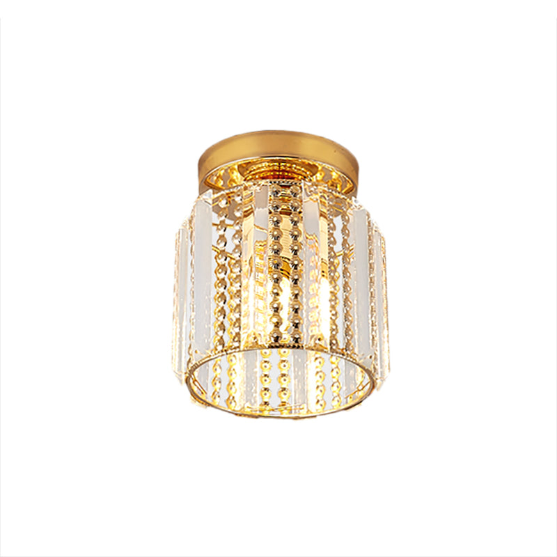 Cylindrical Crystal Mini Flush Lamp Simple 1 Light Golden Corridor Ceiling Mounted Light, 7" Wide Clearhalo 'Ceiling Lights' 'Close To Ceiling Lights' 'Close to ceiling' 'Flush mount' Lighting' 225725