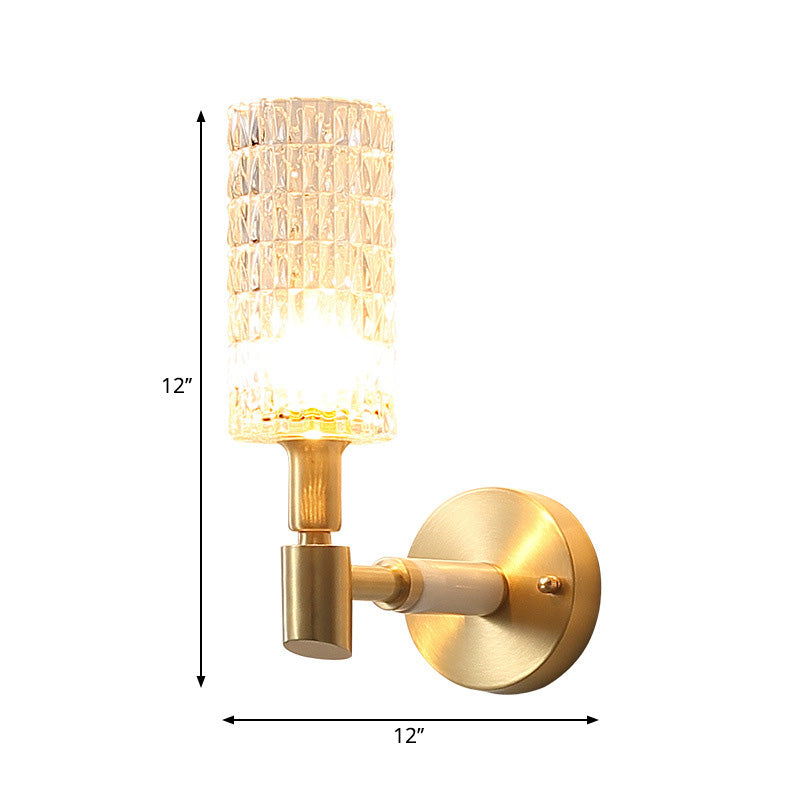 1 Light Corridor Wall Light Contemporary Style Gold Finish Sconce Lamp with Cylinder Clear Faceted Glass Shade Clearhalo 'Modern wall lights' 'Modern' 'Wall Lamps & Sconces' 'Wall Lights' Lighting' 225736