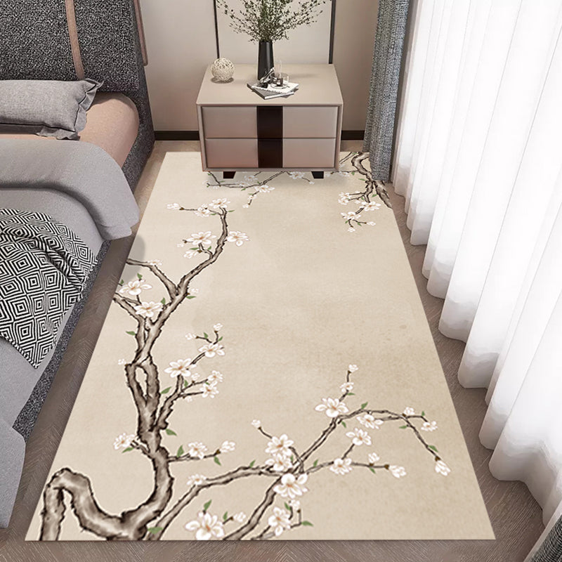 Asian Bedroom Area Rug Multi-Color Flower Branch Rug Polypropylene Anti-Slip Stain Resistant Washable Rug Khaki Clearhalo 'Area Rug' 'Rug' 2257365