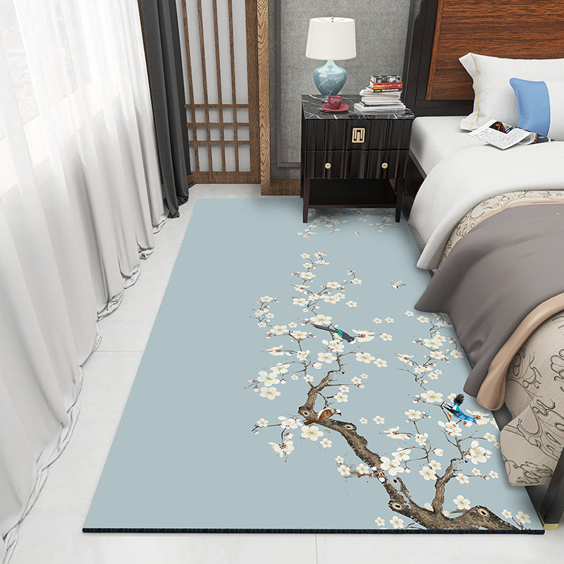 Asian Bedroom Area Rug Multi-Color Flower Branch Rug Polypropylene Anti-Slip Stain Resistant Washable Rug Light Blue Clearhalo 'Area Rug' 'Rug' 2257367