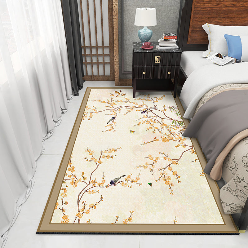 Asian Bedroom Area Rug Multi-Color Flower Branch Rug Polypropylene Anti-Slip Stain Resistant Washable Rug Beige Clearhalo 'Area Rug' 'Rug' 2257369