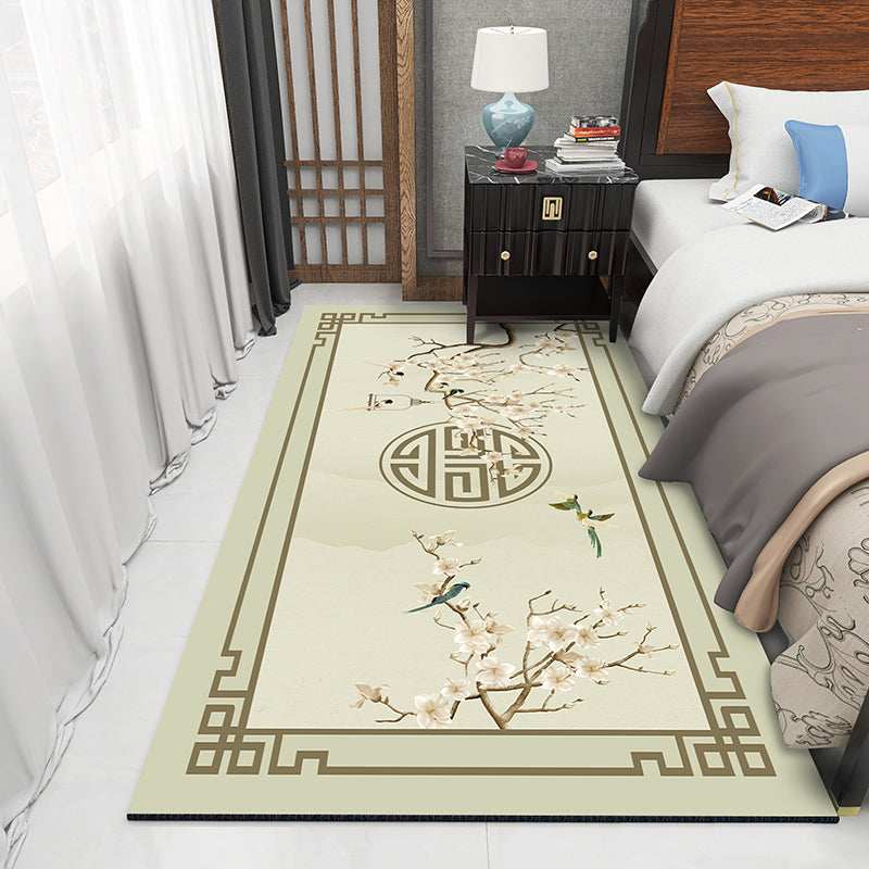 Asian Bedroom Area Rug Multi-Color Flower Branch Rug Polypropylene Anti-Slip Stain Resistant Washable Rug Gray-Green Clearhalo 'Area Rug' 'Rug' 2257371