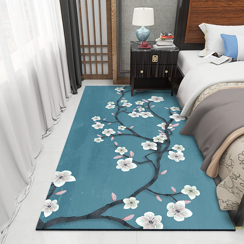 Asian Bedroom Area Rug Multi-Color Flower Branch Rug Polypropylene Anti-Slip Stain Resistant Washable Rug Blue Clearhalo 'Area Rug' 'Rug' 2257372