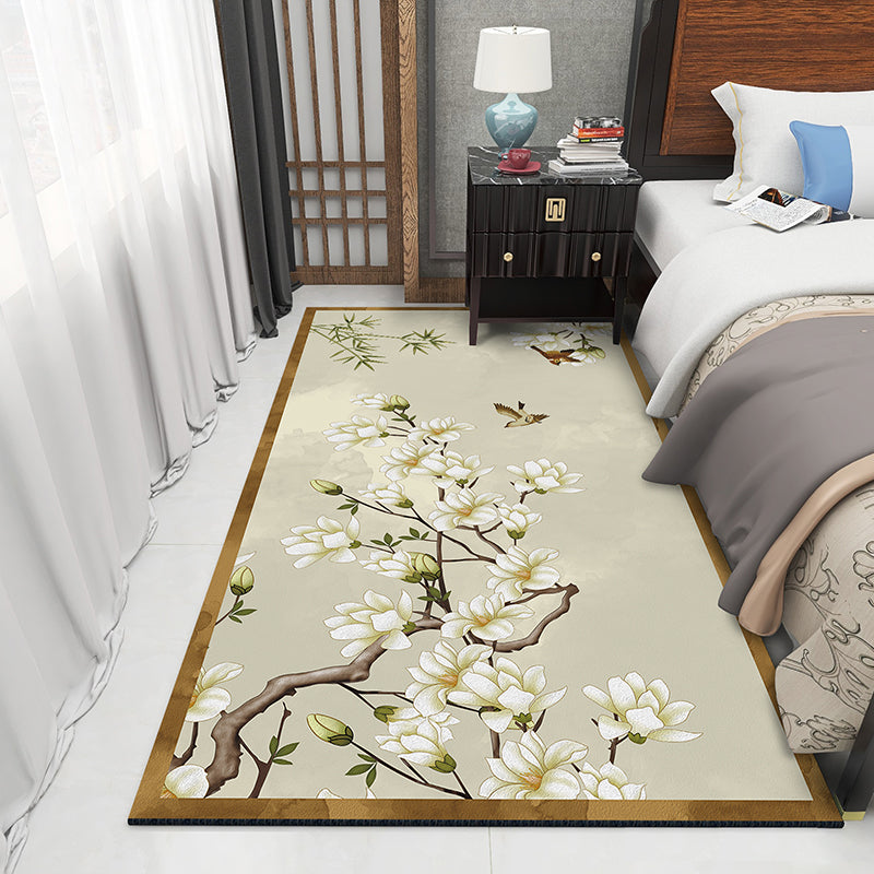 Asian Bedroom Area Rug Multi-Color Flower Branch Rug Polypropylene Anti-Slip Stain Resistant Washable Rug Tan Clearhalo 'Area Rug' 'Rug' 2257374