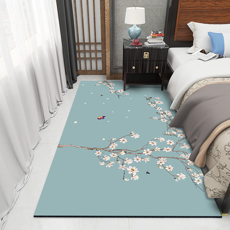 Asian Bedroom Area Rug Multi-Color Flower Branch Rug Polypropylene Anti-Slip Stain Resistant Washable Rug Green Clearhalo 'Area Rug' 'Rug' 2257375