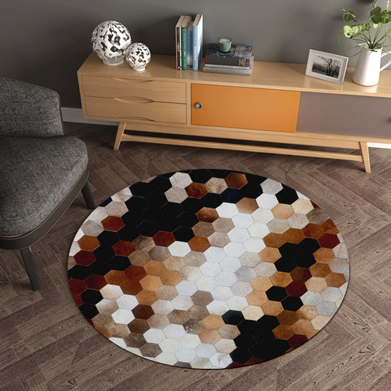 Multicolor Wood Look Geometric Rug Cowhide Modern Rug Stain Resistant Non-Slip Backing Rug for Home Dark Brown Clearhalo 'Area Rug' 'Modern' 'Rugs' Rug' 2257469