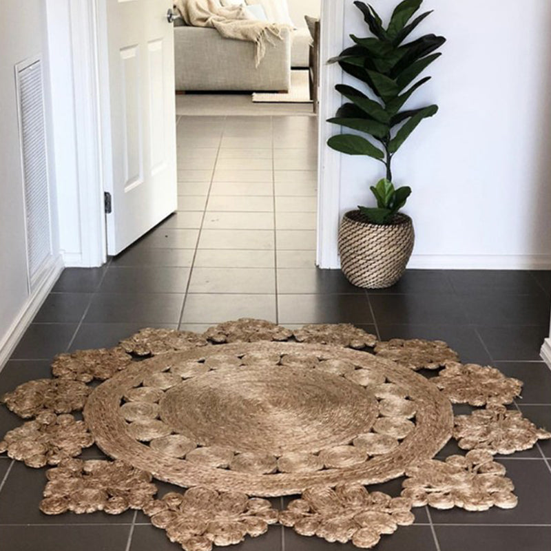 Natural Solid Color Rug Multicolor Rustic Carpet Sisal Pet-Friendly Anti-Slip Woven Rug for Bedroom Brown 3'11" x 3'11" Clearhalo 'Area Rug' 'Rug' 2257472