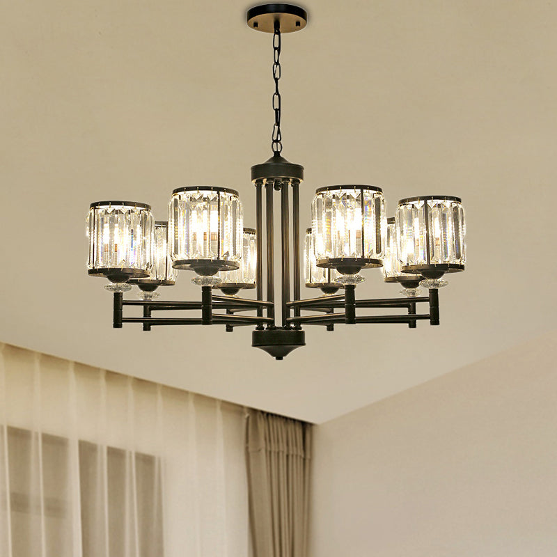 Retro Cylindrical Chandelier Pendant Light Crystal 3/6/8 Lights Hanging Light Kit in Black with Adjustable Chain Clearhalo 'Ceiling Lights' 'Chandeliers' 'Modern Chandeliers' 'Modern' Lighting' 225780