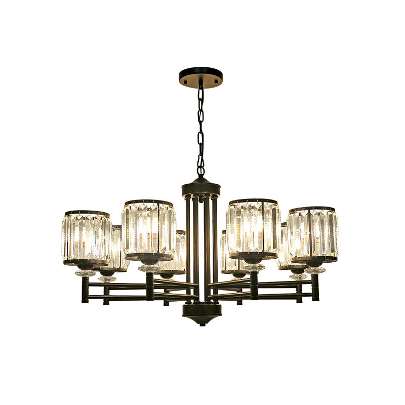 Retro Cylindrical Chandelier Pendant Light Crystal 3/6/8 Lights Hanging Light Kit in Black with Adjustable Chain Clearhalo 'Ceiling Lights' 'Chandeliers' 'Modern Chandeliers' 'Modern' Lighting' 225781