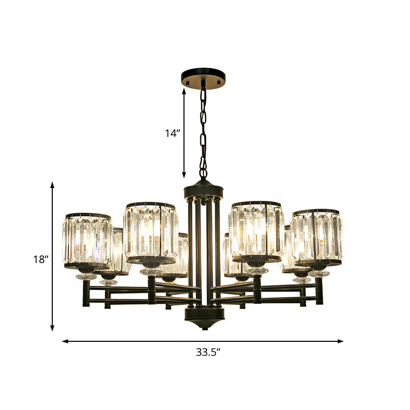 Retro Cylindrical Chandelier Pendant Light Crystal 3/6/8 Lights Hanging Light Kit in Black with Adjustable Chain Clearhalo 'Ceiling Lights' 'Chandeliers' 'Modern Chandeliers' 'Modern' Lighting' 225782