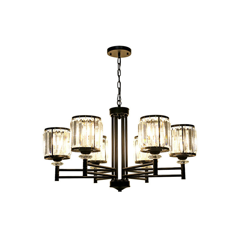 Retro Cylindrical Chandelier Pendant Light Crystal 3/6/8 Lights Hanging Light Kit in Black with Adjustable Chain Clearhalo 'Ceiling Lights' 'Chandeliers' 'Modern Chandeliers' 'Modern' Lighting' 225786