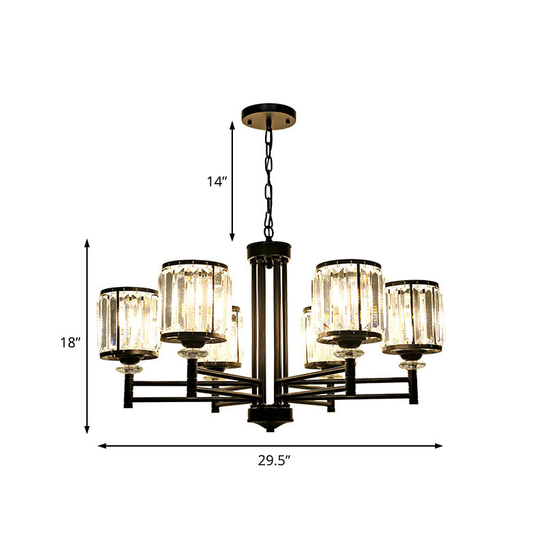 Retro Cylindrical Chandelier Pendant Light Crystal 3/6/8 Lights Hanging Light Kit in Black with Adjustable Chain Clearhalo 'Ceiling Lights' 'Chandeliers' 'Modern Chandeliers' 'Modern' Lighting' 225787