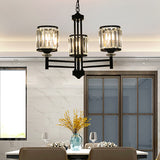 Retro Cylindrical Chandelier Pendant Light Crystal 3/6/8 Lights Hanging Light Kit in Black with Adjustable Chain 3 Black Clearhalo 'Ceiling Lights' 'Chandeliers' 'Modern Chandeliers' 'Modern' Lighting' 225788