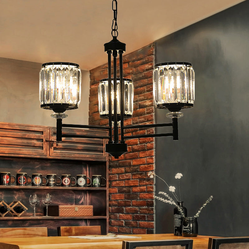 Retro Cylindrical Chandelier Pendant Light Crystal 3/6/8 Lights Hanging Light Kit in Black with Adjustable Chain Clearhalo 'Ceiling Lights' 'Chandeliers' 'Modern Chandeliers' 'Modern' Lighting' 225789