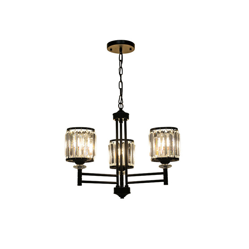 Retro Cylindrical Chandelier Pendant Light Crystal 3/6/8 Lights Hanging Light Kit in Black with Adjustable Chain Clearhalo 'Ceiling Lights' 'Chandeliers' 'Modern Chandeliers' 'Modern' Lighting' 225790