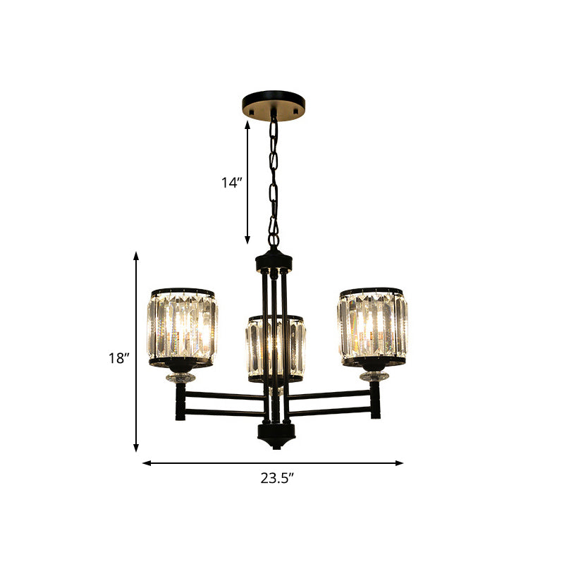 Retro Cylindrical Chandelier Pendant Light Crystal 3/6/8 Lights Hanging Light Kit in Black with Adjustable Chain Clearhalo 'Ceiling Lights' 'Chandeliers' 'Modern Chandeliers' 'Modern' Lighting' 225791