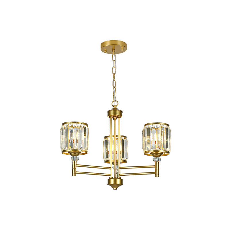 3/6/8 Lights Radial Hanging Chandelier Contemporary Crystal Suspension Light in Brass for Bedroom Clearhalo 'Ceiling Lights' 'Chandeliers' 'Modern Chandeliers' 'Modern' Lighting' 225794