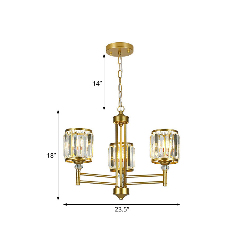 3/6/8 Lights Radial Hanging Chandelier Contemporary Crystal Suspension Light in Brass for Bedroom Clearhalo 'Ceiling Lights' 'Chandeliers' 'Modern Chandeliers' 'Modern' Lighting' 225795