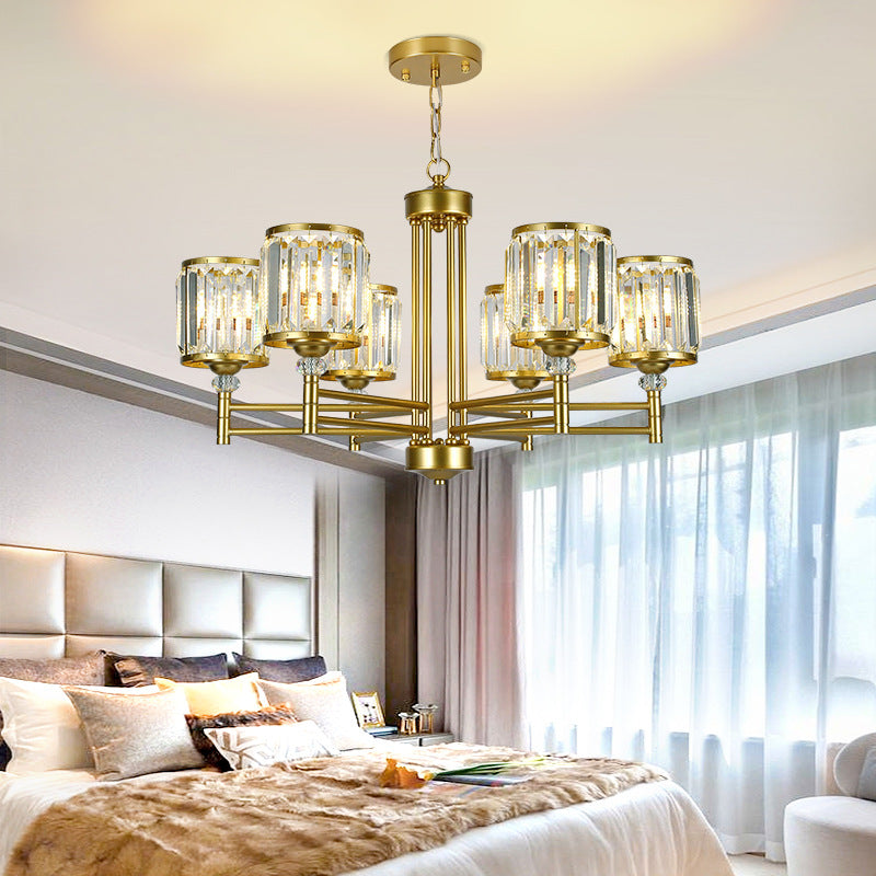 3/6/8 Lights Radial Hanging Chandelier Contemporary Crystal Suspension Light in Brass for Bedroom 6 Brass Clearhalo 'Ceiling Lights' 'Chandeliers' 'Modern Chandeliers' 'Modern' Lighting' 225796