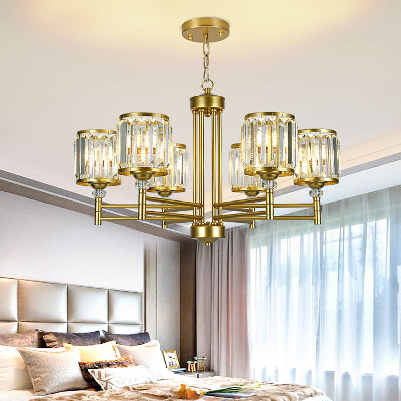 3/6/8 Lights Radial Hanging Chandelier Contemporary Crystal Suspension Light in Brass for Bedroom Clearhalo 'Ceiling Lights' 'Chandeliers' 'Modern Chandeliers' 'Modern' Lighting' 225797