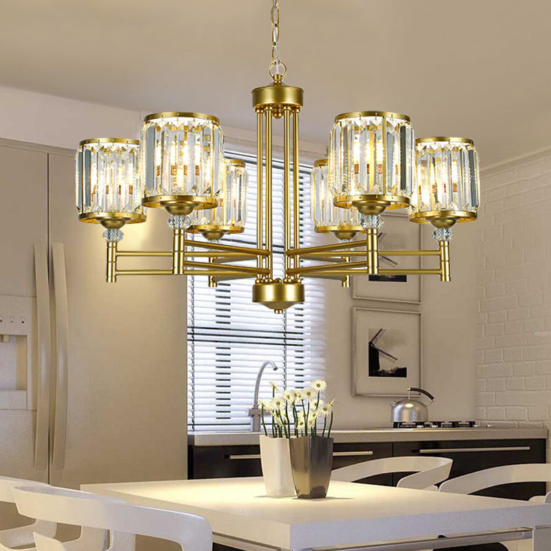 3/6/8 Lights Radial Hanging Chandelier Contemporary Crystal Suspension Light in Brass for Bedroom Clearhalo 'Ceiling Lights' 'Chandeliers' 'Modern Chandeliers' 'Modern' Lighting' 225798