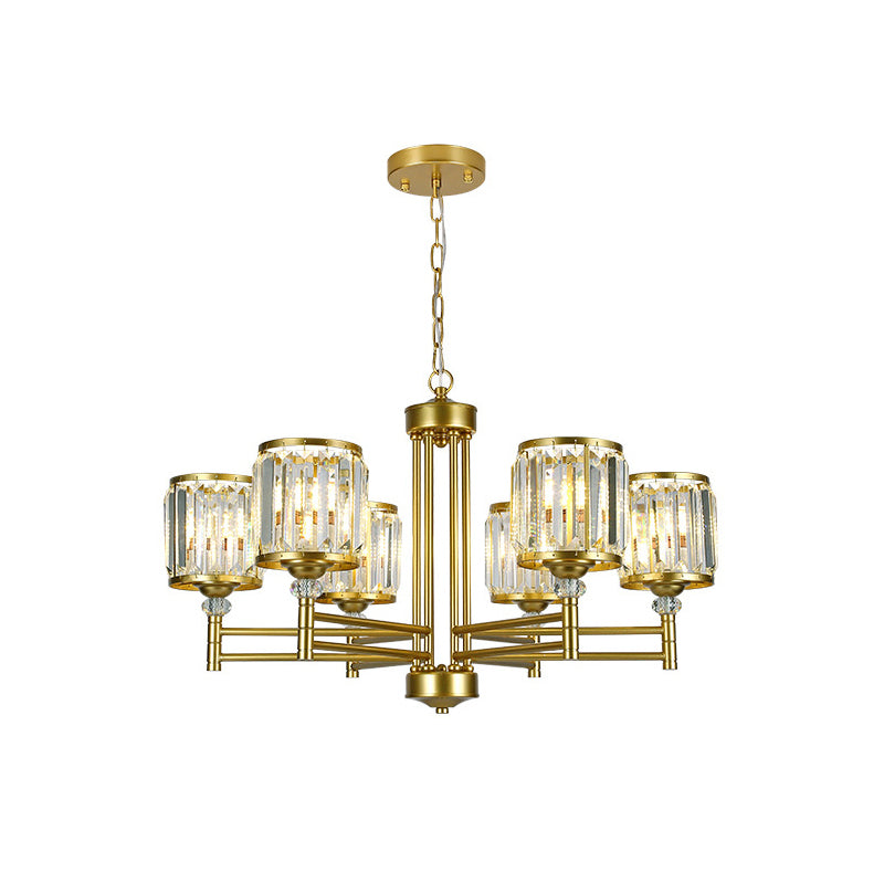 3/6/8 Lights Radial Hanging Chandelier Contemporary Crystal Suspension Light in Brass for Bedroom Clearhalo 'Ceiling Lights' 'Chandeliers' 'Modern Chandeliers' 'Modern' Lighting' 225799