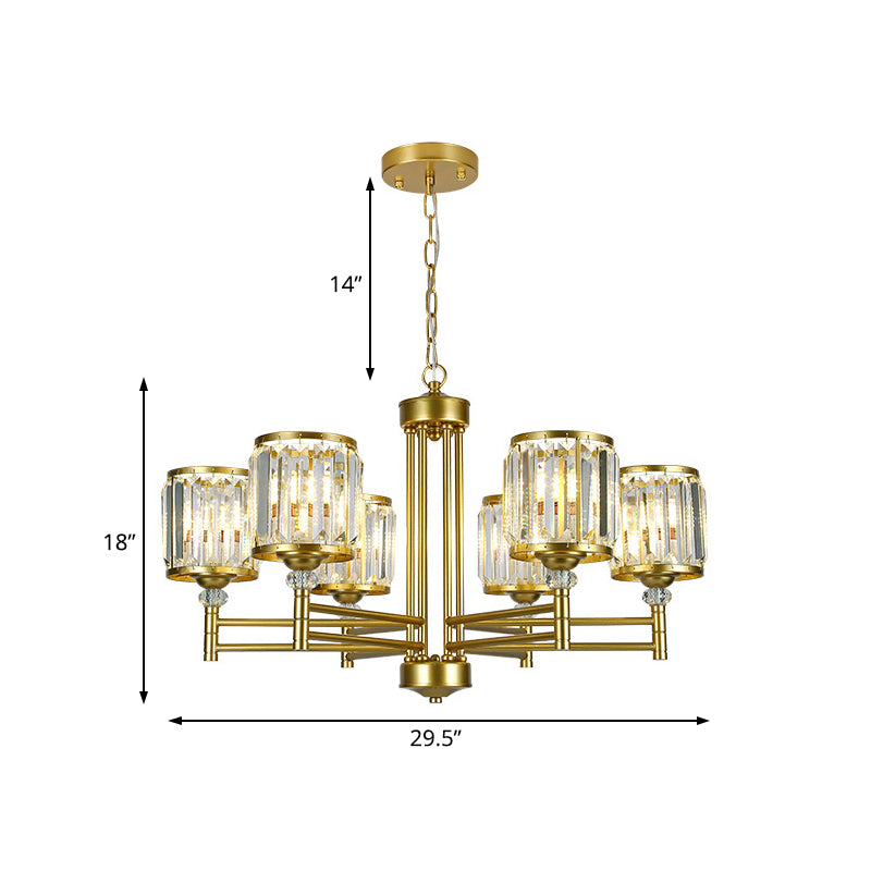 3/6/8 Lights Radial Hanging Chandelier Contemporary Crystal Suspension Light in Brass for Bedroom Clearhalo 'Ceiling Lights' 'Chandeliers' 'Modern Chandeliers' 'Modern' Lighting' 225800