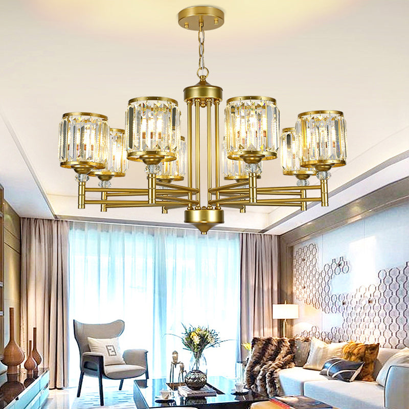 3/6/8 Lights Radial Hanging Chandelier Contemporary Crystal Suspension Light in Brass for Bedroom 8 Brass Clearhalo 'Ceiling Lights' 'Chandeliers' 'Modern Chandeliers' 'Modern' Lighting' 225801