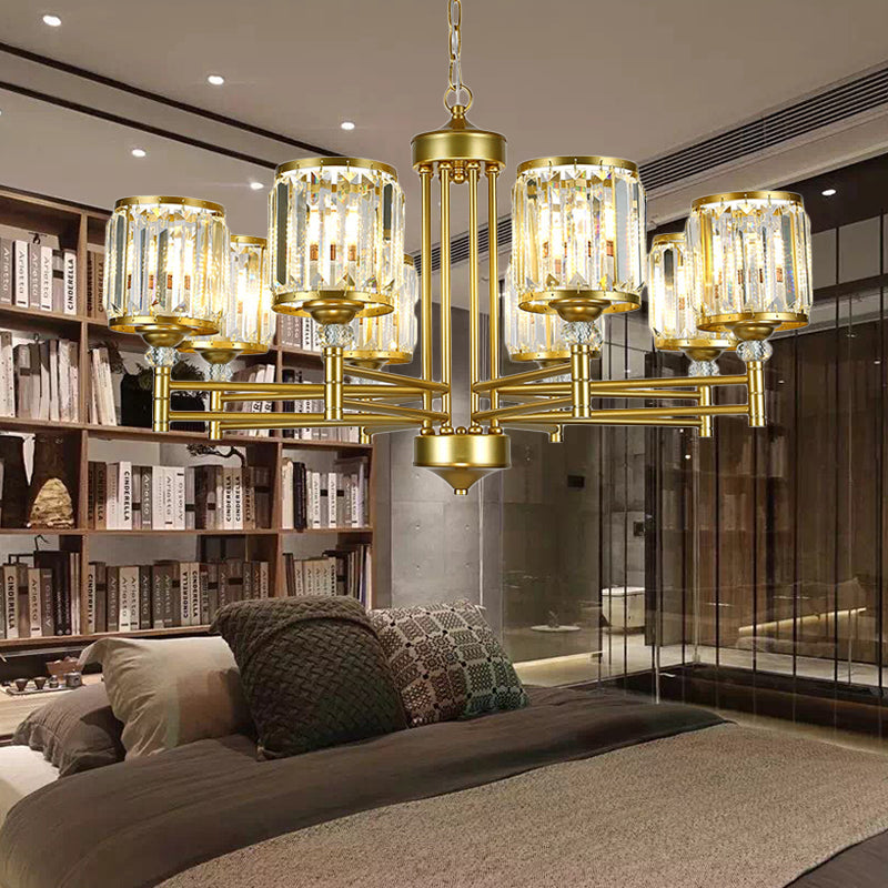 3/6/8 Lights Radial Hanging Chandelier Contemporary Crystal Suspension Light in Brass for Bedroom Clearhalo 'Ceiling Lights' 'Chandeliers' 'Modern Chandeliers' 'Modern' Lighting' 225802