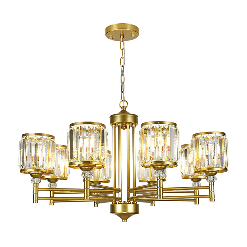 3/6/8 Lights Radial Hanging Chandelier Contemporary Crystal Suspension Light in Brass for Bedroom Clearhalo 'Ceiling Lights' 'Chandeliers' 'Modern Chandeliers' 'Modern' Lighting' 225803