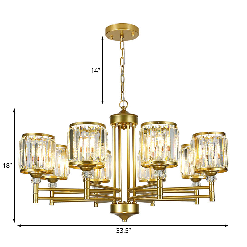 3/6/8 Lights Radial Hanging Chandelier Contemporary Crystal Suspension Light in Brass for Bedroom Clearhalo 'Ceiling Lights' 'Chandeliers' 'Modern Chandeliers' 'Modern' Lighting' 225804