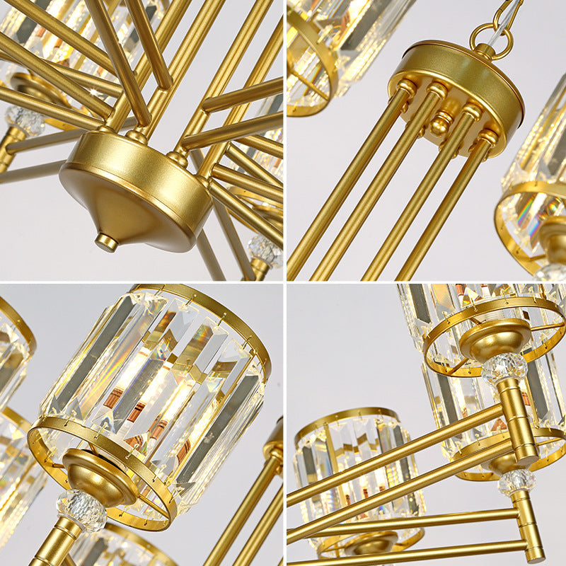 3/6/8 Lights Radial Hanging Chandelier Contemporary Crystal Suspension Light in Brass for Bedroom Clearhalo 'Ceiling Lights' 'Chandeliers' 'Modern Chandeliers' 'Modern' Lighting' 225805