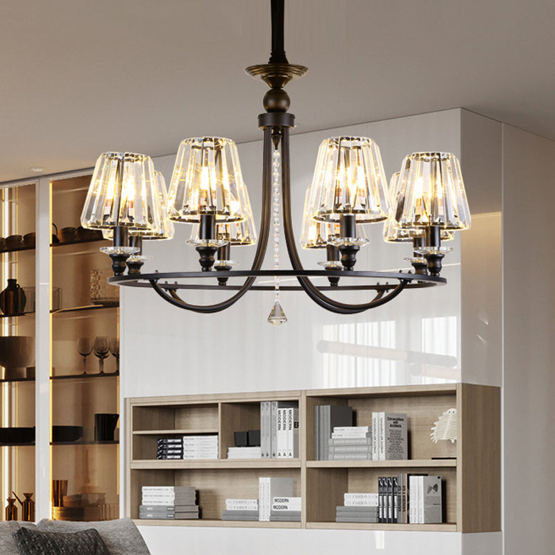 Modern Tapered Chandelier Pendant Light Crystal 4/6/8 Lights Hanging Ceiling Light in Black 8 Black Clearhalo 'Ceiling Lights' 'Chandeliers' 'Modern Chandeliers' 'Modern' Lighting' 225806