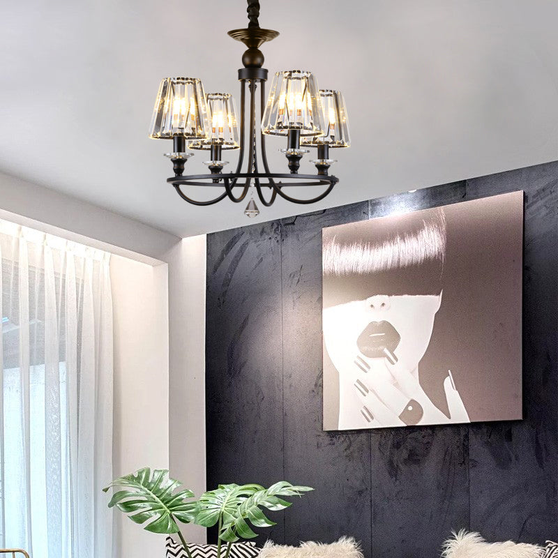 Modern Tapered Chandelier Pendant Light Crystal 4/6/8 Lights Hanging Ceiling Light in Black Clearhalo 'Ceiling Lights' 'Chandeliers' 'Modern Chandeliers' 'Modern' Lighting' 225816