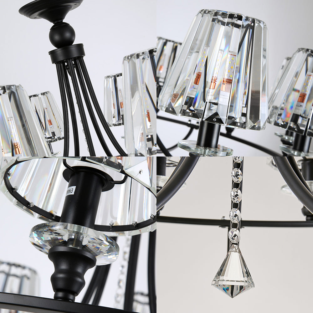 Modern Tapered Chandelier Pendant Light Crystal 4/6/8 Lights Hanging Ceiling Light in Black Clearhalo 'Ceiling Lights' 'Chandeliers' 'Modern Chandeliers' 'Modern' Lighting' 225819