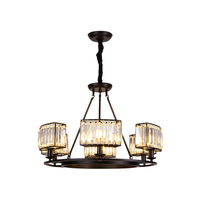 Black/Gold Circle Ceiling Chandelier Modernism Crystal 4/6 Lights Hanging Light Fixture for Bedroom Clearhalo 'Ceiling Lights' 'Chandeliers' 'Glass shade' 'Glass' 'Modern Chandeliers' 'Modern' Lighting' 225822