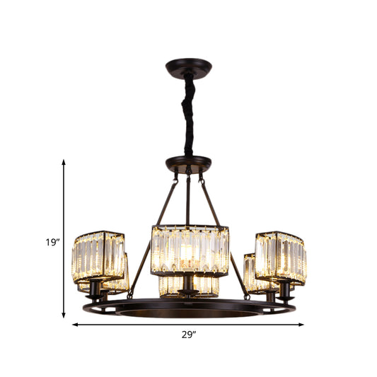 Black/Gold Circle Ceiling Chandelier Modernism Crystal 4/6 Lights Hanging Light Fixture for Bedroom Clearhalo 'Ceiling Lights' 'Chandeliers' 'Glass shade' 'Glass' 'Modern Chandeliers' 'Modern' Lighting' 225823