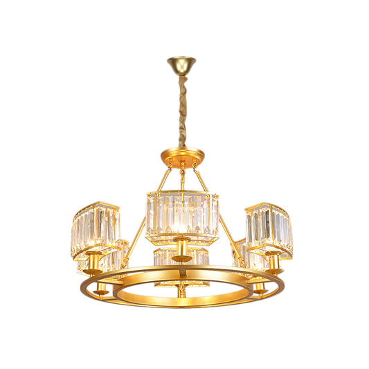 Black/Gold Circle Ceiling Chandelier Modernism Crystal 4/6 Lights Hanging Light Fixture for Bedroom Clearhalo 'Ceiling Lights' 'Chandeliers' 'Glass shade' 'Glass' 'Modern Chandeliers' 'Modern' Lighting' 225826