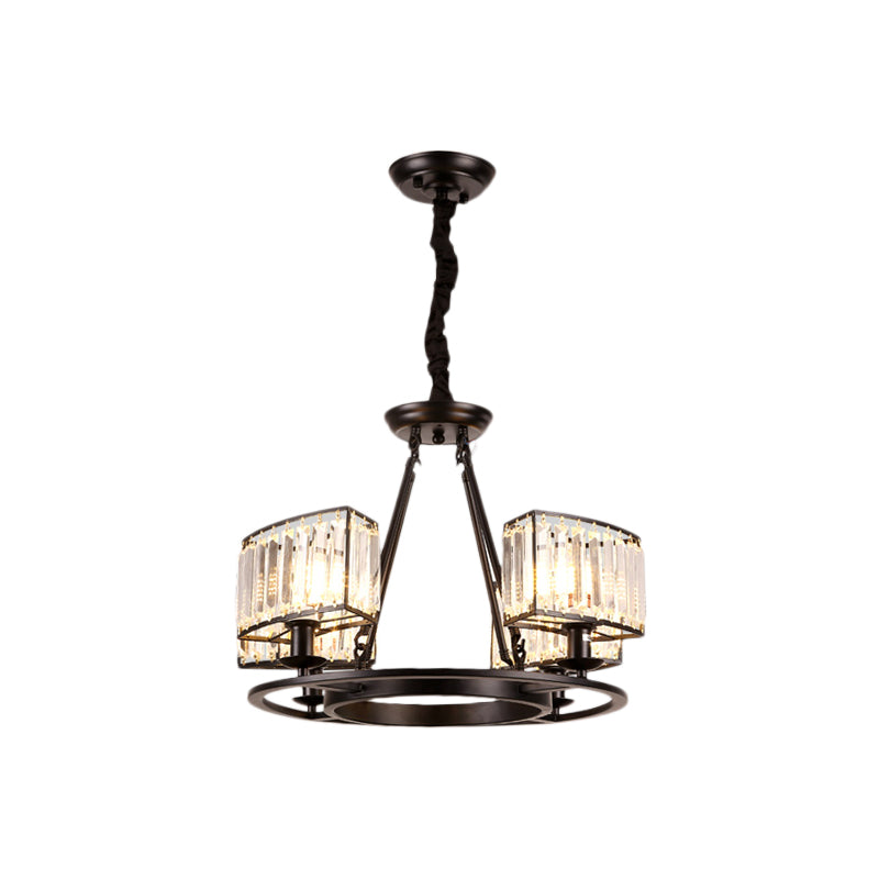 Black/Gold Circle Ceiling Chandelier Modernism Crystal 4/6 Lights Hanging Light Fixture for Bedroom Clearhalo 'Ceiling Lights' 'Chandeliers' 'Glass shade' 'Glass' 'Modern Chandeliers' 'Modern' Lighting' 225829